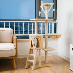 5 tier multi functional cat tree tower | plush cat condo with scratching posts & ladder